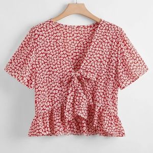 Plus Knot Front Ruffle Hem Top